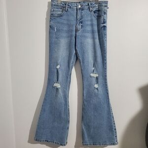 Vintage Y2K Mid Rise Flare Jeans Sz 11 Distressed 90s Retro Romcom Boho …
